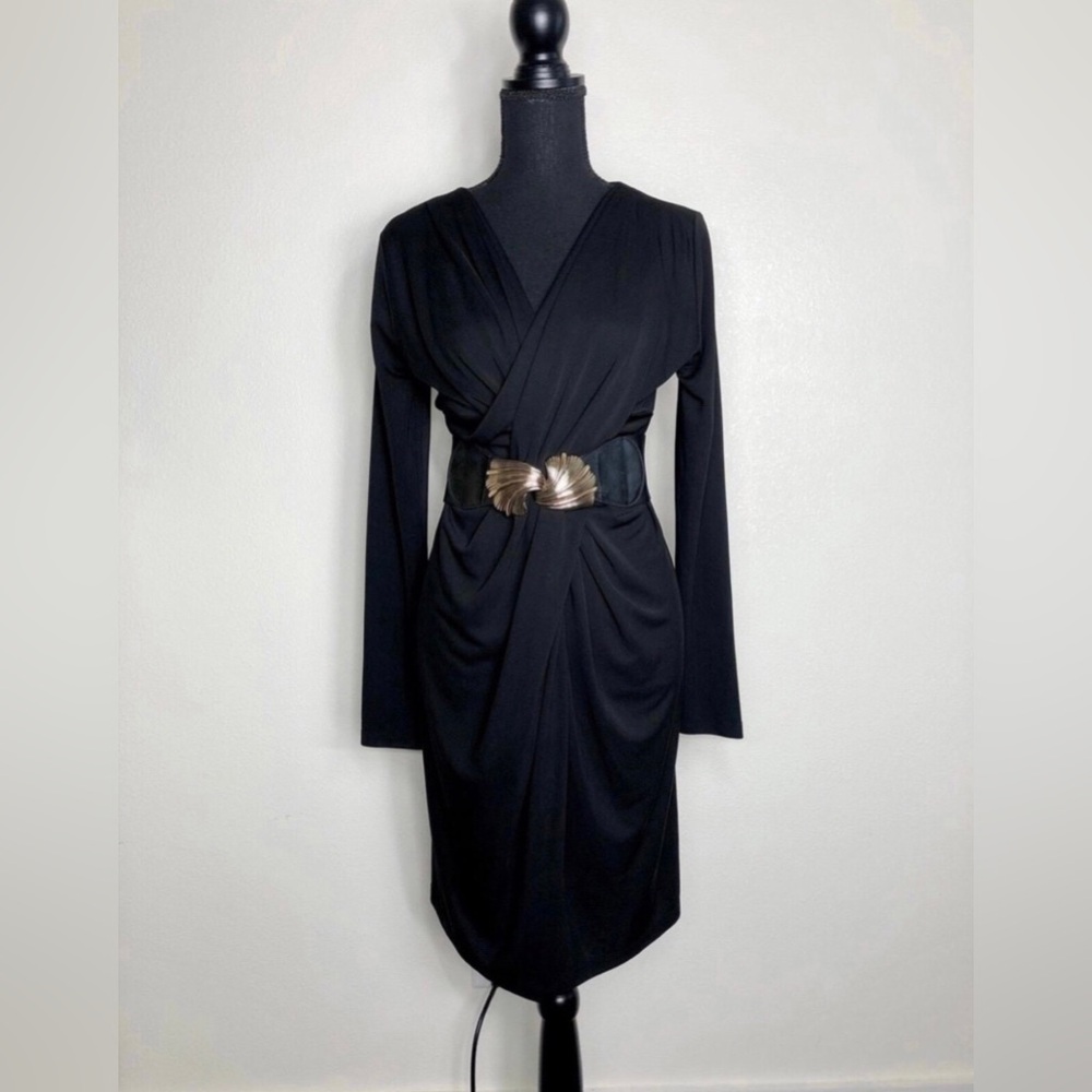 New York & Company Elegant Black Cross Front Dress